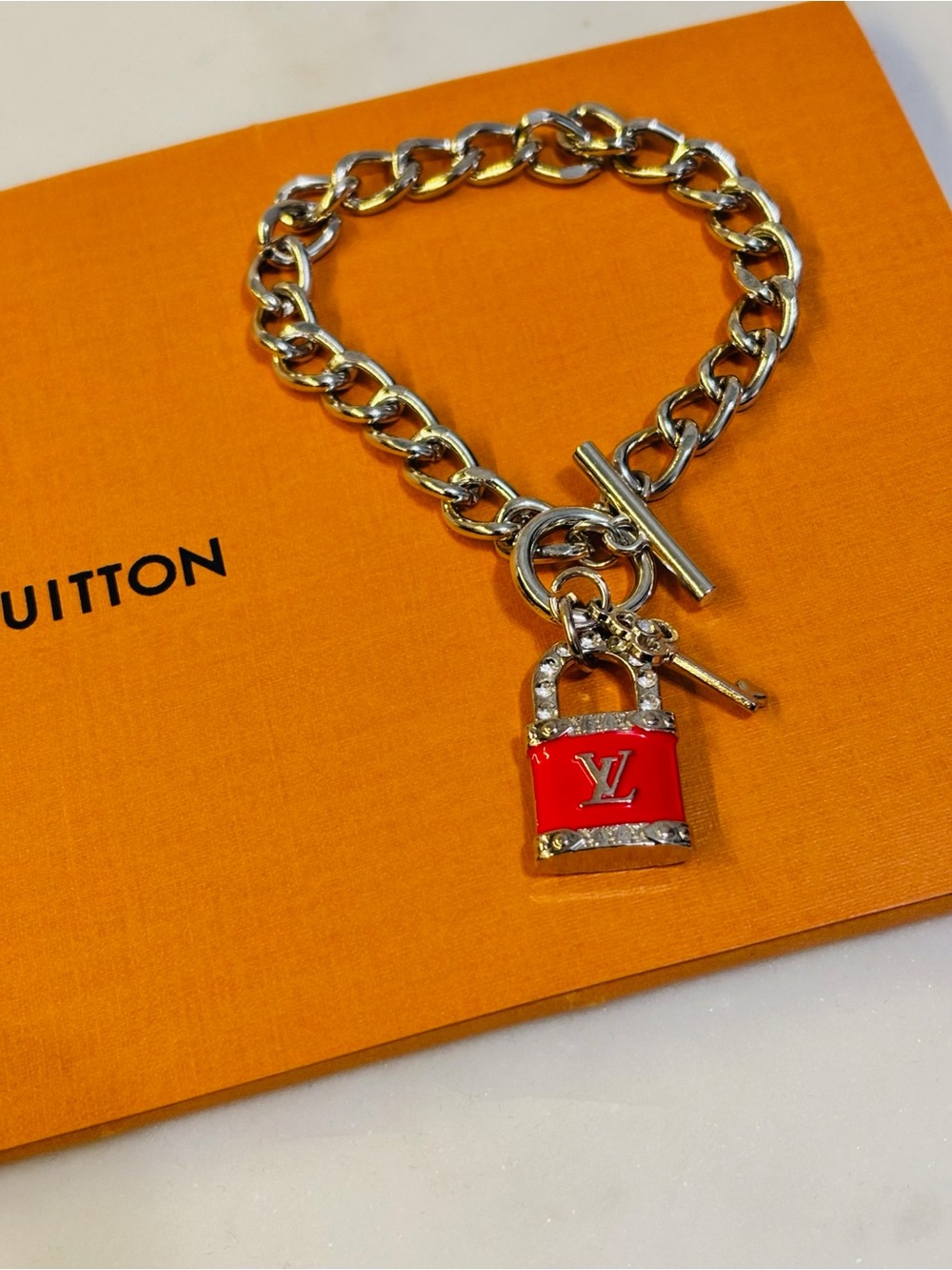 Authentic LV Lock Replacement Hardware on Silver Chain Bracelet